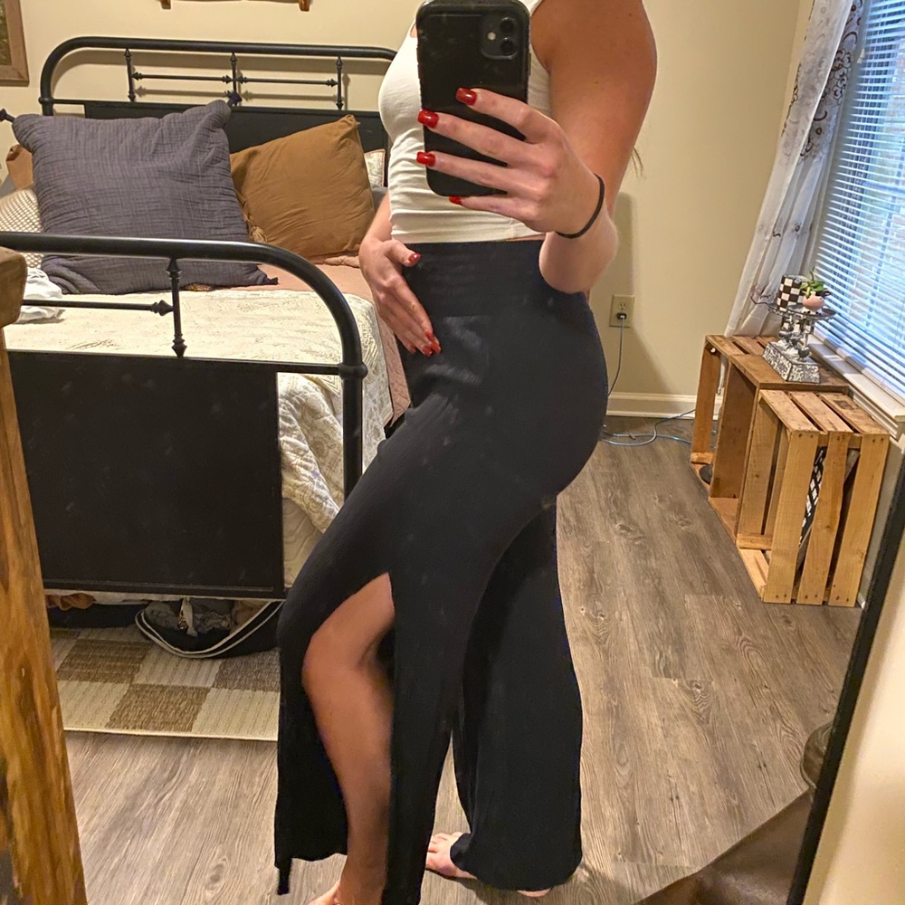 Shade and Shore High Waisted Black Flowy Cover Up Side Slit Pants — Womens S